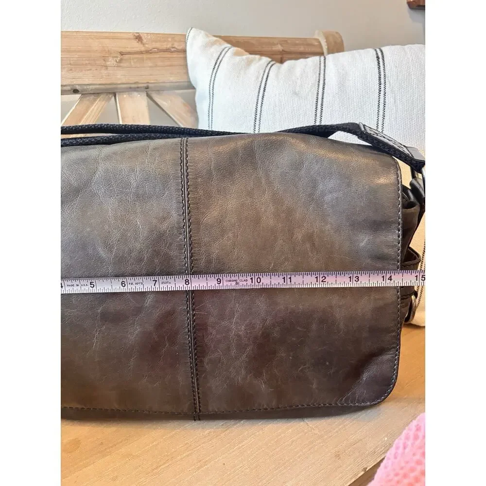 Fossil Leather Messenger Bag Green Distressed Flap Crossbody Laptop Satchel